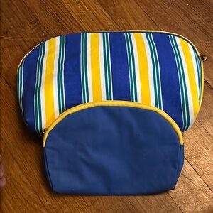 Striped Blue and Yellow Cosmetic Bag Set